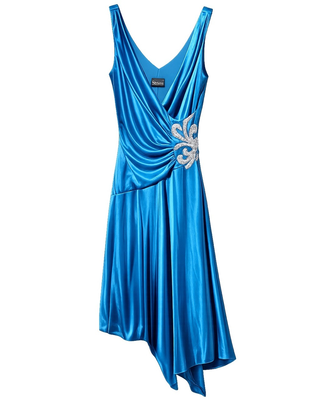 Frederick’s of Hollywood Teal Rhinestone Asymmetrical Dress Size 4 Y2K Glam